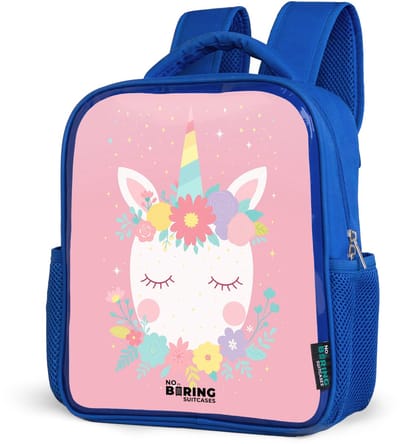 NoBoringSuitcases.com® - Rugzak blauw - Schooltas jongens - Eenhoorn - Bloemen - Roze - Kinder rugtas jongen - Boekentas kind - Kinderrugzak voor school - Schoolrugzak