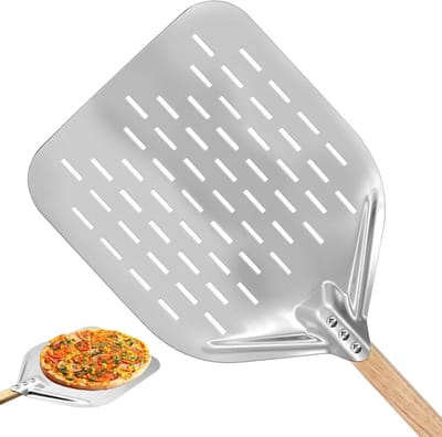 Grote Perforated Pizza Schuiver 40x30cm met Afneembare Houten Handgreep, Ideaal voor Pizza Oven en Baksteen