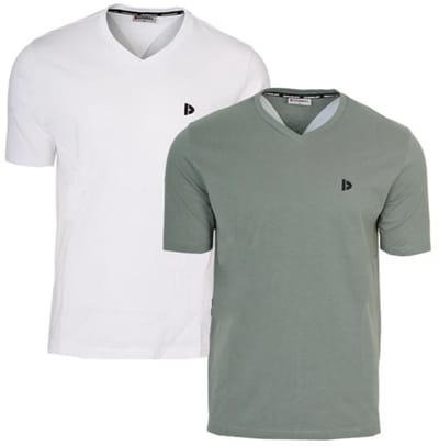 2-Pack Donnay - T-shirt (Berno) - Sportshirt - V-hals shirt - Heren - White/Jungle green (785) - maat S