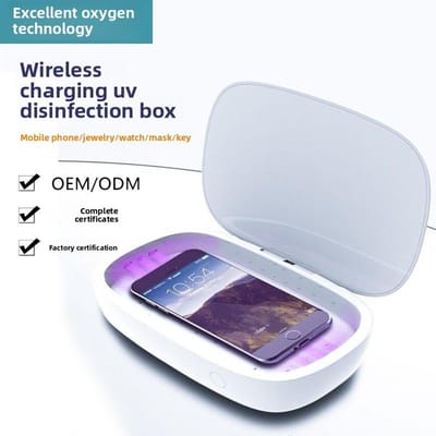 3-in-1 Ultrasone Reiniger met UVC UV Desinfectie Draadloos Opladen voor Telefoon Lenzen Beugels Sieraden white