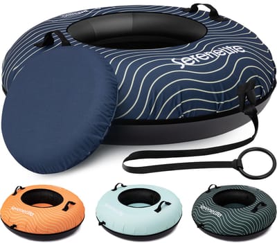 SereneLife Opblaasbare Sneeuw Slee - 102 cm Snow Tube Sneeuwband - Kunststof Bodem - Rubberen Binnenband - Met Handvaten - Oxford Cover en Trekriem - Blauw