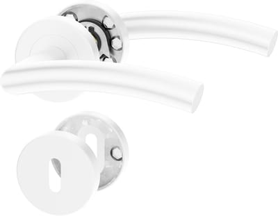 Witte Deurbeslag OTTO, Deurbeslag set Binnendeur, Deurklink Set, Deurklink met ronde rozet, met Sleutelrozet, Mat Wit, Deurkruk, Wit gepoedercoat roestvrij staal, Incl. Bevestigingsmateriaal - Terugslagveer