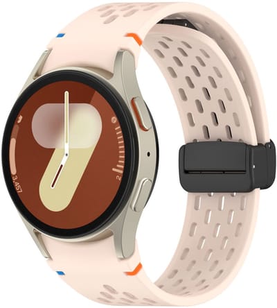 Siliconen bandje - geschikt voor Samsung Galaxy Watch 7 (40 & 44mm) / Watch 6 (Classic) / Watch 5 (Pro) / Watch 4 (Classic) / Watch FE - mageneetsluiting met gaatjes - roze