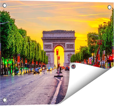 Gards Tuinposter Arc de Triomphe in Parijs vanaf de Straat - 50x40 cm - Tuindoek - Tuindecoratie - Wanddecoratie buiten - Tuinschilderij