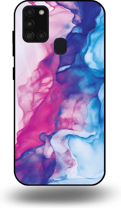 Smartphonica Telefoonhoesje Geschikt voor Samsung Galaxy A21s met Roze Blauw Marmer Opdruk - TPU Backcover Case Rose Blue Marble Design geschikt voor Samsung Galaxy A21s