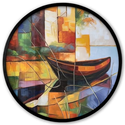 Poster in lijst Rond - Fotolijst 40x40 cm - Posters - Abstract - Kunst - Boot - Kleuren - Ronde posterlijst zwart - Decoratie - Wanddecoratie woonkamer - Muurdecoratie slaapkamer