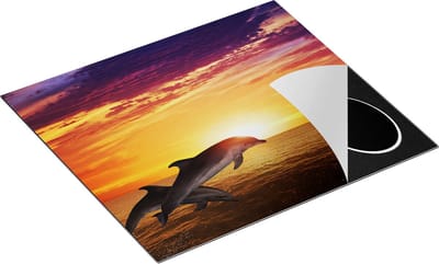 Chefcare Inductie Beschermer Twee Dolfijnen bij de Zonsondergang - 60x50 cm - Afdekplaat Inductie - Kookplaat Beschermer - Inductie Mat