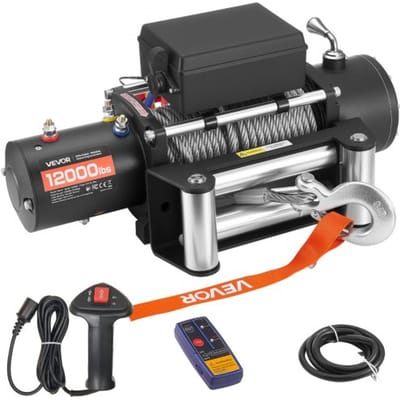 VEVOR elektrische lier, 5400 kg, 12 V DC elektrische lier met 24 m stalen kabel, draadloze en bekabelde afstandsbediening, IP55 off-road lier voor het slepen van SUV's, jeeps, aanhangers, boten en SUV's