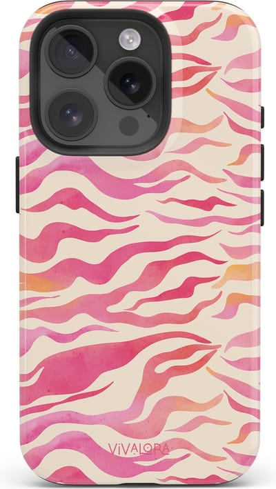 VivaLora Tough Telefoonhoesje iPhone 16 Pro met MagSafe - Zebra Splash Print - 2-in-1 Phone Case - Hard Case & Siliconen Backcover - Extra Bescherming - Shockproof Cover - Roze Zebraprint