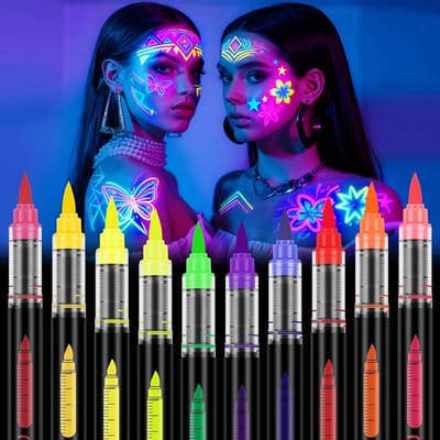 Fluorescerende Make-up Stiften voor Gezicht en Lichaam, 10 Kleuren, Wasbaar UV, Neon Kit voor Feest, Cosplay en Halloween, Veilig en Niet-Toxisch Schilderen