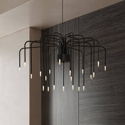 Karman LED hanglamp BOOM, zwart, metaal, Ø 90 cm 22-lichts.