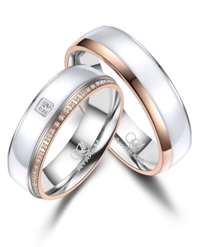 Jonline SET Trouwringen Emaille Roségold Filled Zirkonia|Vriendschapsringen|Relatie ringen