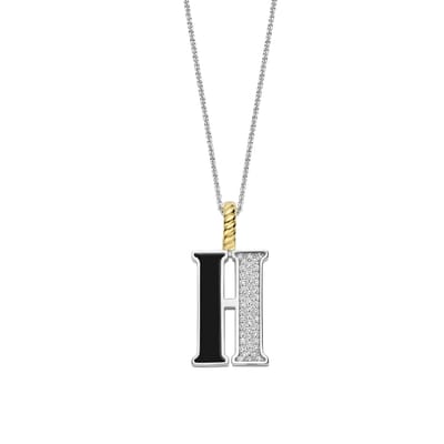 TI SENTO Dames Hanger - 925 zilver - Letter H - Zwart - 6840BL_H