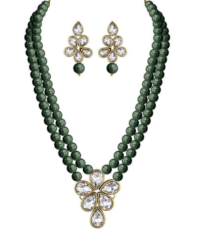 N3 Collecties Vergulde kristallen parel lange ketting met oorbellen etnische sieradenset voor dames en meisjes