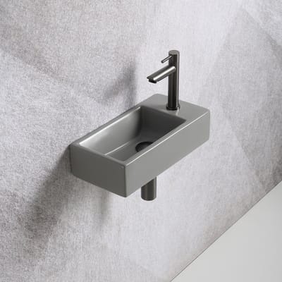 Fonteinset Mia 40.5x20x10.5cm mat grijs rechts inclusief fontein kraan, sifon en afvoerplug gun metal