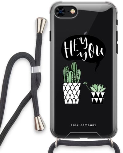 Case Company® - Hoesje met koord geschikt voor iPhone 8 hoesje met Koord - Hey you cactus - Telefoonhoesje met Zwart Koord - Bescherming aan alle Kanten en Over de Schermrand