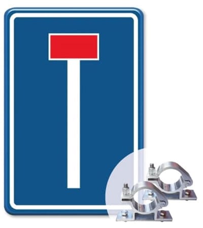 Verkeersbord Doodlopende weg - L08 - Weerbestendig Aluminium - 40x60 cm - Bevestiging: Met paalbeugels Ø48mm