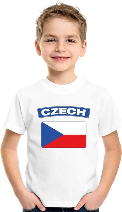 Supporters kleding - t-shirt van vlag Tsjechie - wit - voor kinderen - korte mouwen - sport 110/116