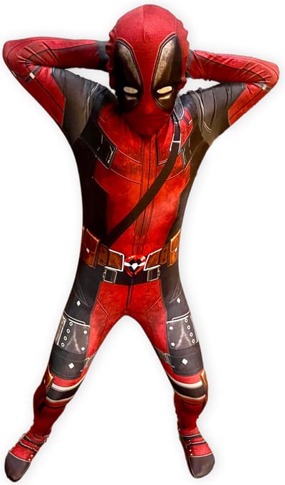 Superheldendroom - Antiheld Kostuum – Zwart‑Rood – Stretch Thema - 104 (3/4 Jaar) - Verkleedkleding - Superheldenpak - Actieheld - Carnaval