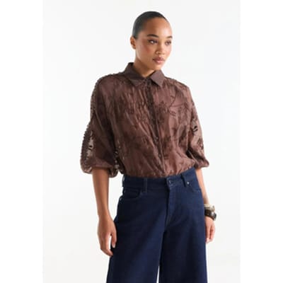 Blouse Jansen Amsterdam Bisa TE701 Blouse Embr. Dark Brown