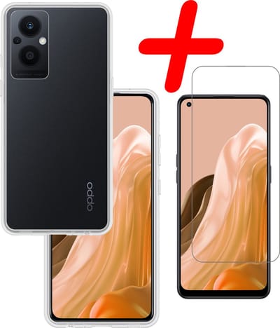 Hoesje Met Screenprotector - Geschikt voor OPPO Reno 8 Lite - Sterk & Shockproof - Back Cover - Siliconen Case - Telefoon Hoes - Transparant
