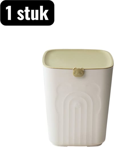 1 stuk - Prullenbak - Mini-prullenbak - Bureau Prullenbak met Deksel - Creatieve Bedzijde Afvalbak - Compacte Opbergbak voor Kantoor en Woonkamer - Wit