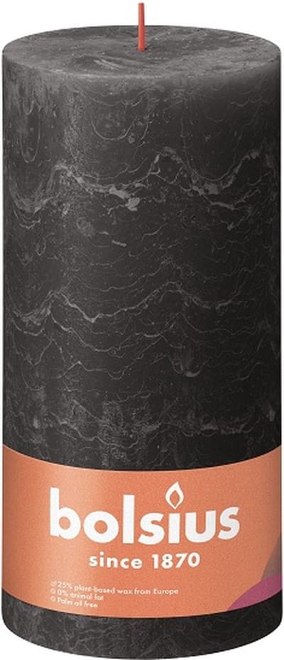 4 stuks Bolsius antraciet rustiek stompkaarsen 200/100 (125 uur) Eco Shine Stormy Grey