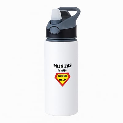 Hacebo® - mijn zus is mijn superheld waterfles met rietje zwart - Zus - super zus - verjaardag - cadeautje voor zus - zus artikelen - kado - geschenk - water fles - 650ML
