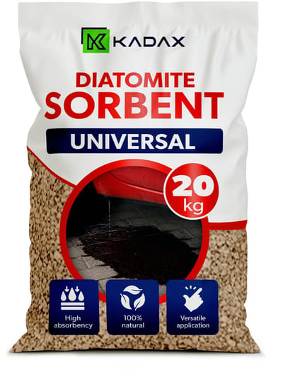 KADAX-oliebindmiddel 20 kg, mineraal bindmiddel voor olie, brandstof en vloeistoffen, oliebindmiddel op basis van kiezelgoer, korrels voor werkplaatsen en garages, olieabsorber