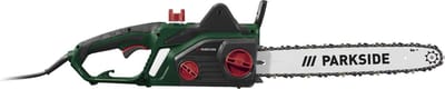 Parkside Elektrische Kettingzaag - Vermogen: 2200 W - Kettingsnelheid: max. 15,3 m/sec - Zaaglengte: 39,5 cm - Automatisch kettingoliesysteem - Ergonomische softgrip-afwerking - 2-hands-veiligheidsschakelaar