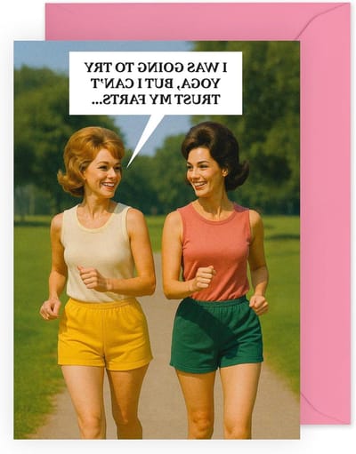 Wenskaart Yoga Grap - Humoristische Kaart Dames - Verjaardag Vieren - Dikke 300 g/m² Kaart - 145 x 145 mm