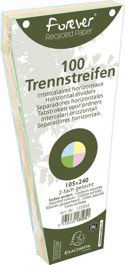 Exacompta 6x FOREVER® Pak van 100 trapezium tabstroken met perforatie 180g - 105x240mm - Geassorteerd - 13595E
