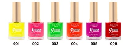 Easy Paris Cosmetics - Set met 6 Flesjes Fris / Fluor / Neon Nagellak - Geel - Roze - Groen - Oranje - Paars - Rood - Inhoud per flesje 13 ml. - Nummer B01