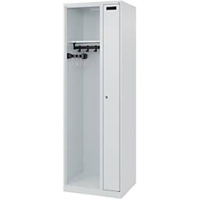 Brandweerkluis C+P Evolo Kombi, 2 vakken voor 1 persoon, zonder helmhouder, vloerglijders, B 600 x D 500 x H 1850 mm, RAL 7035 lichtgrijs