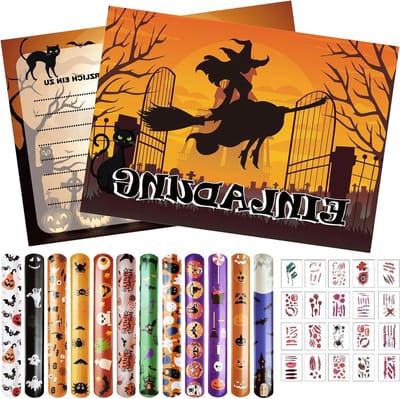 12 Halloween Uitnodigingen voor een Spookachtige en Mooie Halloween Party, Grafsteen Thema in Grijs