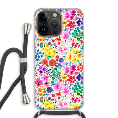 Case Company® - Hoesje met koord geschikt voor iPhone 14 Pro Max hoesje met Koord - Little Flowers - Telefoonhoesje met Zwart Koord - Bescherming aan alle Kanten en Over de Schermrand