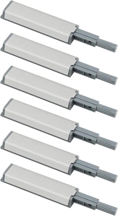 6 stuks drukopeners voor meubelladen en kastdeuren, zilverkleurig, drukdempers en druksysteem