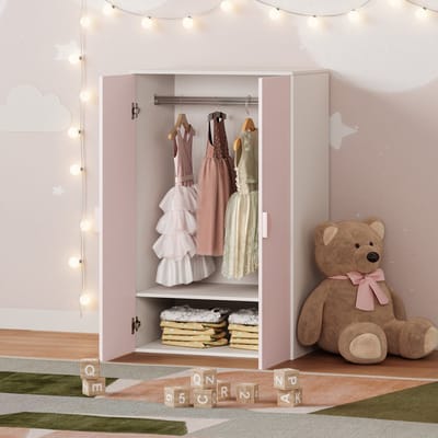Kinderkast Sandnes 2-deurs 123x60x40 cm wit en roze [en.casa]