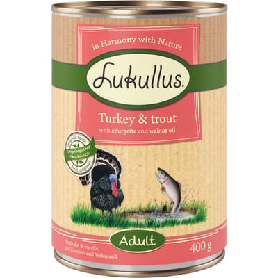 6x400g Adult Kalkoen & Forel Lukullus Natuurkost Graanvrij Hondenvoer droog