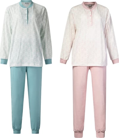 Lunatex - 2 dames pyjama's 124263 - all season pyjamaset - 100% katoen - blauw & roze - maat L
