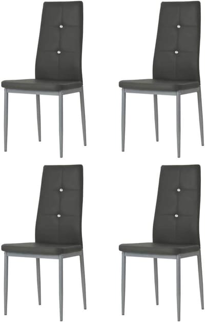 Eetkamerstoel grijs kunstleer set van 4 met kristallen knoppen, houten frame en stalen poten, ergonomische rugleuning, max. 110 kg belastbaar, moderne eetkamerstoelen