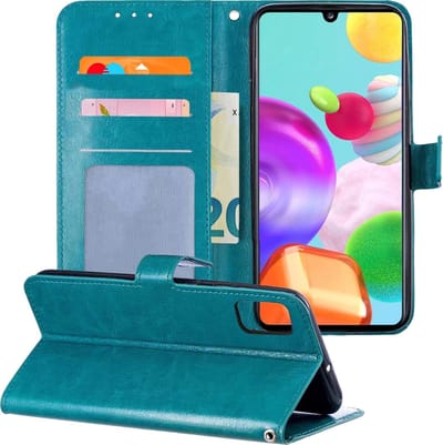 Hoesje - Geschikt voor Samsung Galaxy A41 - Luxe Bookcase - Walletcase Hoes - Portemonnee - Cover - Telefoonhoes - Turquoise
