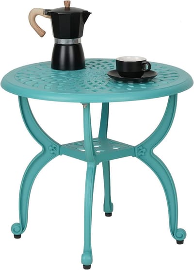Bijzettafel Rond - Tafel Buiten - Terras Meubilair - Gegoten Aluminium - 53 x 53 x 47 cm - Blauw