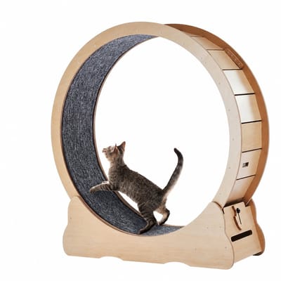 Sello! katten loopwiel – alle leeftijden – veilig en stabiel – afneembare loopmat – extra brede basis – massief hout