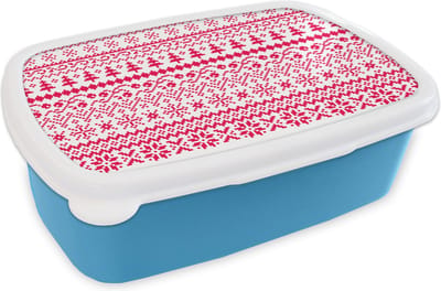 Broodtrommel Blauw - Lunchbox - Brooddoos - Kerst - Patroon - Boom - 18x12x6 cm - Kinderen - Jongen
