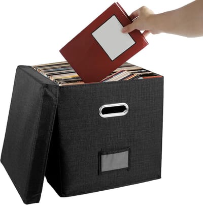 Opbergdoos Vinylplaten voor 50+ LPs - Robuuste Opslagbox met Deksel en Etiketzak