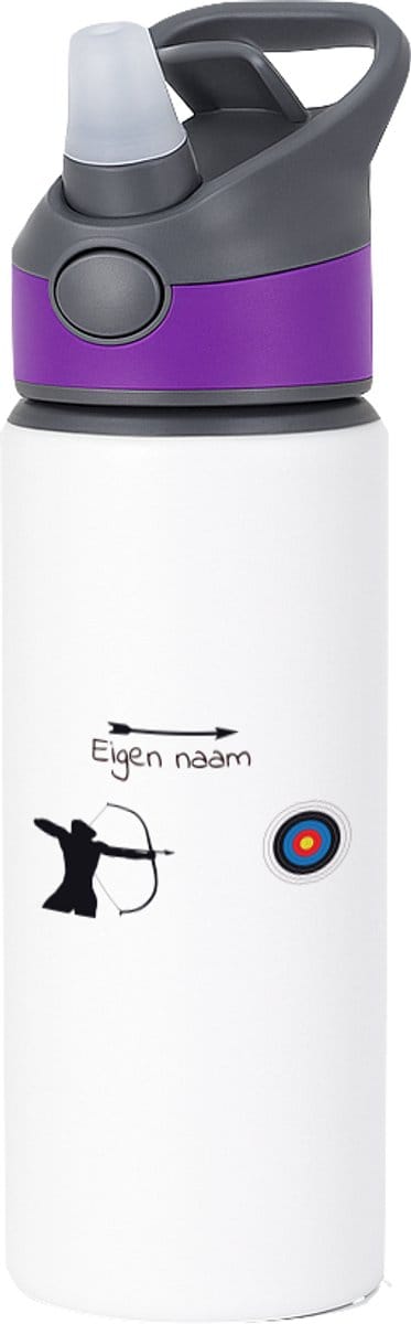 Hacebo® - Boogschieten met naam waterfles met rietje paars - Sport - Boogschieters - Cadeau - Verjaardag - Geschenk - Gepersonaliseerde Jongens en meisjes - water fles - 650ML
