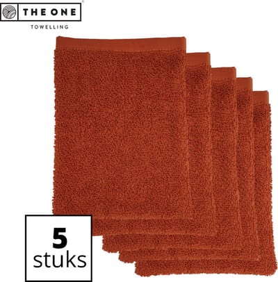 The One Towelling Washandjes - 16 x 21 cm - 5 Stuks - Washanden - Voordeelverpakking - 100% Katoen - Terracotta