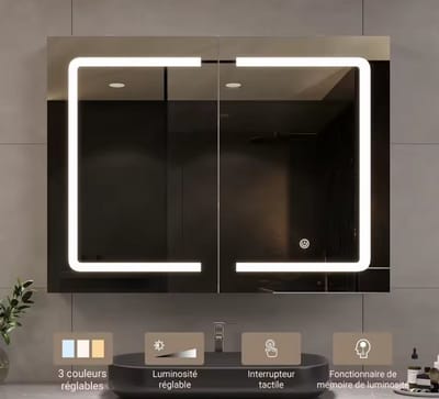Badkamer Spiegelkast met LED Verlichting - 80x60 cm - Verstelbare Helderheid & Kleurtemperatuur - 2 Deuren - Wit - Modern Design