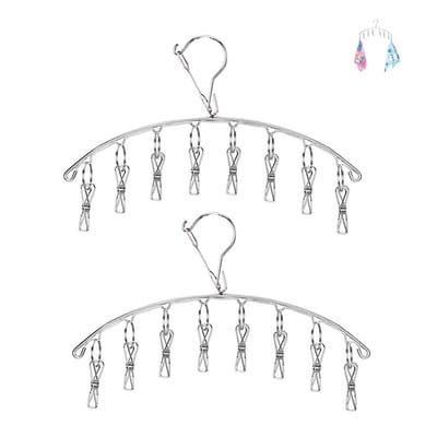 Roestvrijstalen Wasrek met 16 Klemmen – Set van 2 Opvouwbare Draaibare Sokkenhangers, Winddicht & Ruimtebesparend – Geschikt voor Binnen en Buiten